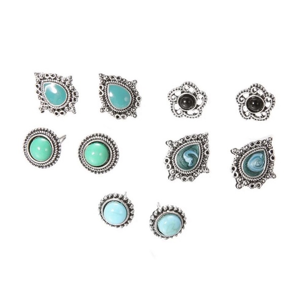 Stub Earrings Turquoise Pairs Of Gemstone - Picture 2 of 4